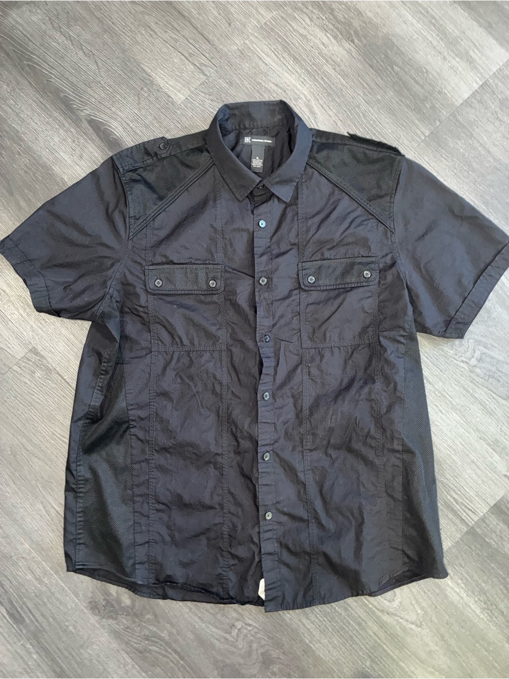INC International Concepts Black Short-Sleeve Button-Down Shirt